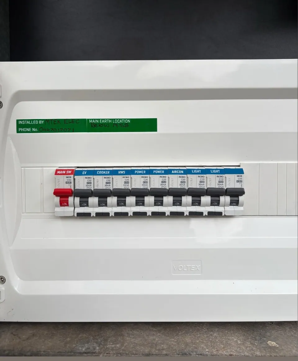 A labelled Voltex switchboard installed by MTEK